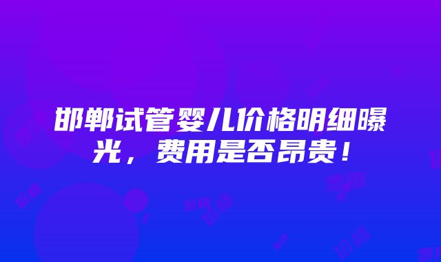 邯郸试管婴儿价格明细曝光，费用是否昂贵！