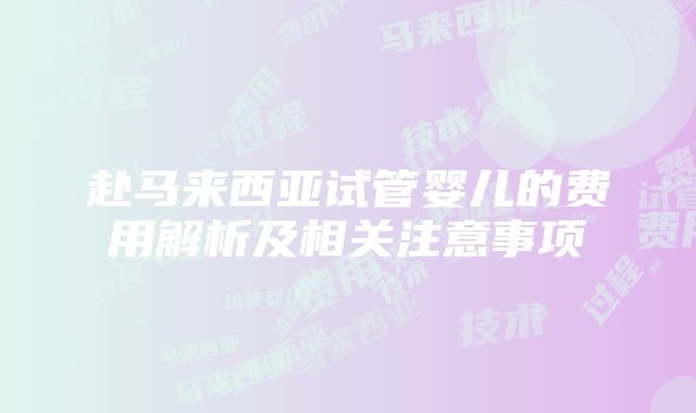 赴马来西亚试管婴儿的费用解析及相关注意事项