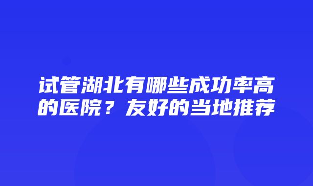 试管湖北有哪些成功率高的医院？友好的当地推荐