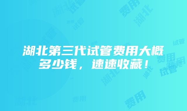 湖北第三代试管费用大概多少钱，速速收藏！