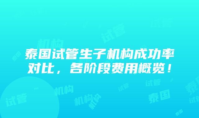 泰国试管生子机构成功率对比，各阶段费用概览！