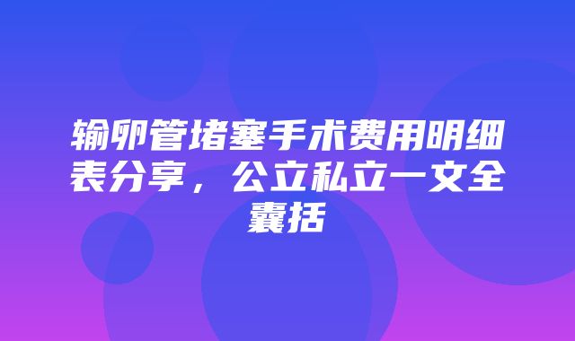 输卵管堵塞手术费用明细表分享，公立私立一文全囊括