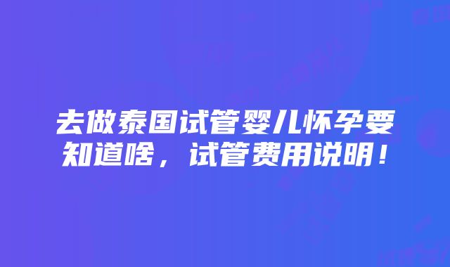 去做泰国试管婴儿怀孕要知道啥，试管费用说明！