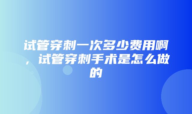 试管穿刺一次多少费用啊，试管穿刺手术是怎么做的