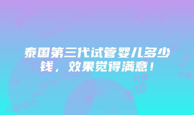 泰国第三代试管婴儿多少钱，效果觉得满意！