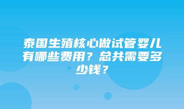 泰国生殖核心做试管婴儿有哪些费用？总共需要多少钱？