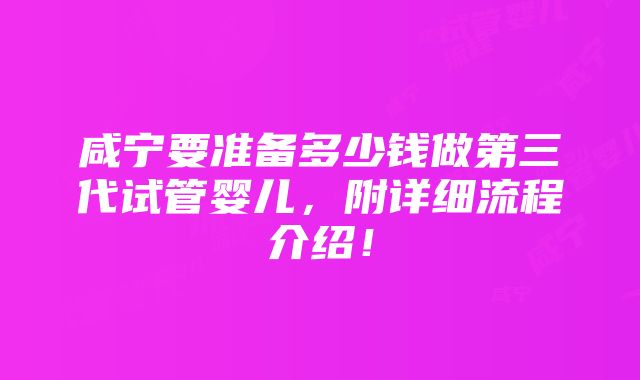 咸宁要准备多少钱做第三代试管婴儿，附详细流程介绍！