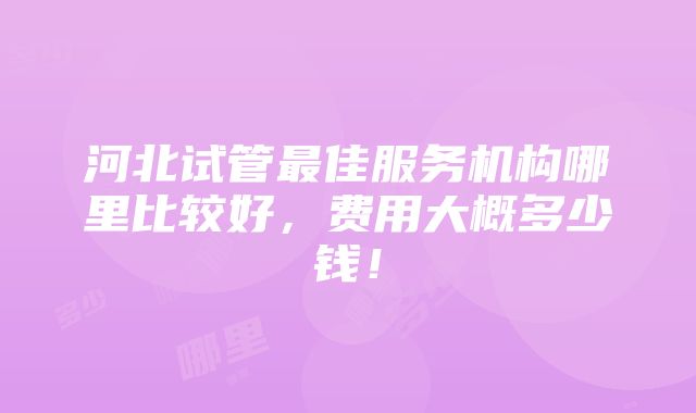 河北试管最佳服务机构哪里比较好，费用大概多少钱！