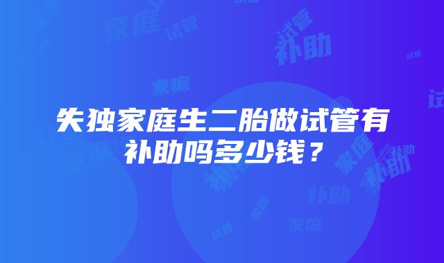 失独家庭生二胎做试管有补助吗多少钱？