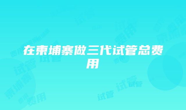 在柬埔寨做三代试管总费用