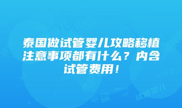 泰国做试管婴儿攻略移植注意事项都有什么？内含试管费用！