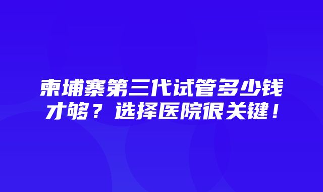 柬埔寨第三代试管多少钱才够？选择医院很关键！