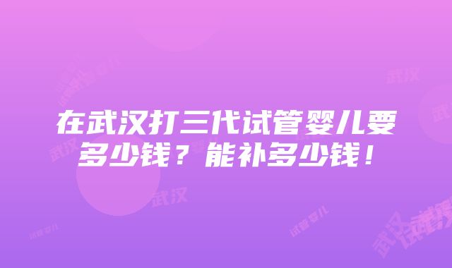 在武汉打三代试管婴儿要多少钱？能补多少钱！