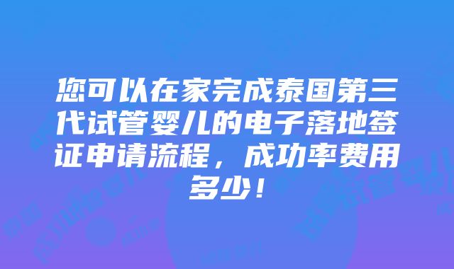 您可以在家完成泰国第三代试管婴儿的电子落地签证申请流程，成功率费用多少！