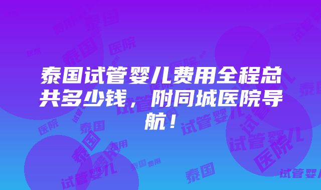 泰国试管婴儿费用全程总共多少钱，附同城医院导航！