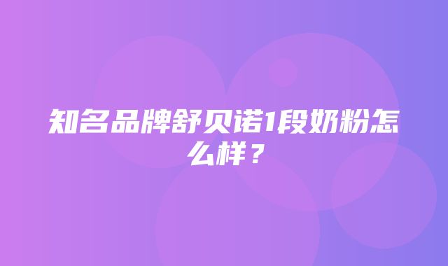 知名品牌舒贝诺1段奶粉怎么样？