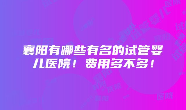 襄阳有哪些有名的试管婴儿医院！费用多不多！