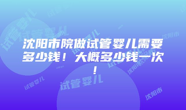 沈阳市院做试管婴儿需要多少钱！大概多少钱一次！