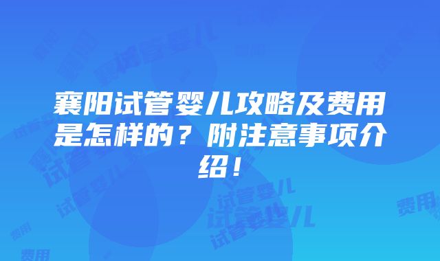 襄阳试管婴儿攻略及费用是怎样的？附注意事项介绍！