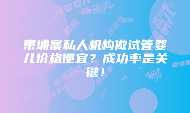 柬埔寨私人机构做试管婴儿价格便宜？成功率是关键！