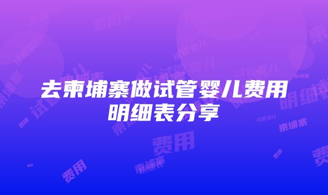 去柬埔寨做试管婴儿费用明细表分享