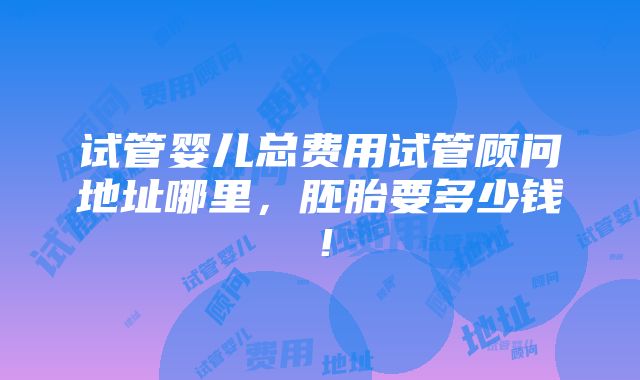 试管婴儿总费用试管顾问地址哪里，胚胎要多少钱！