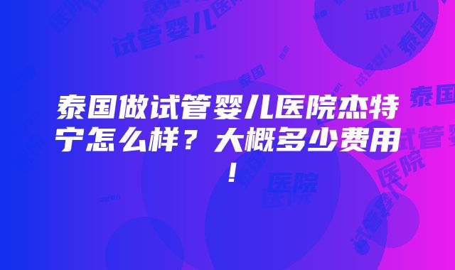 泰国做试管婴儿医院杰特宁怎么样？大概多少费用！