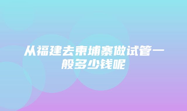 从福建去柬埔寨做试管一般多少钱呢