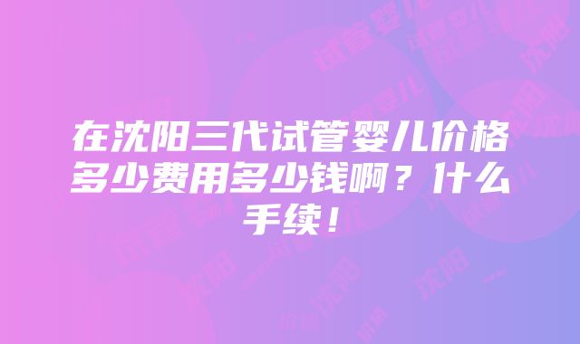 在沈阳三代试管婴儿价格多少费用多少钱啊？什么手续！