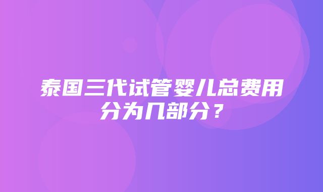 泰国三代试管婴儿总费用分为几部分？