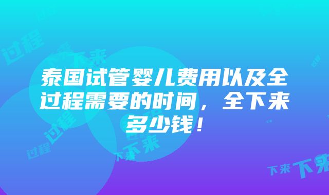 泰国试管婴儿费用以及全过程需要的时间，全下来多少钱！