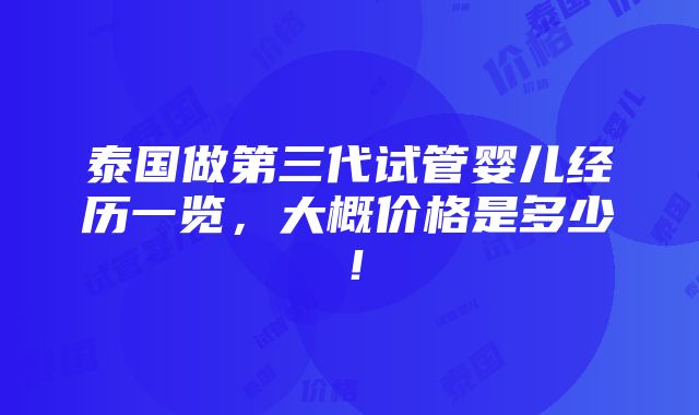 泰国做第三代试管婴儿经历一览，大概价格是多少！