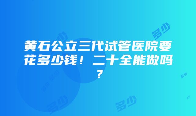 黄石公立三代试管医院要花多少钱！二十全能做吗？