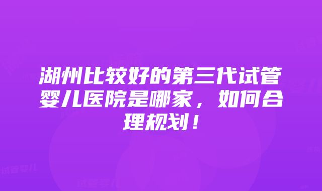 湖州比较好的第三代试管婴儿医院是哪家，如何合理规划！