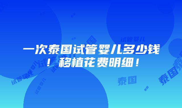 一次泰国试管婴儿多少钱！移植花费明细！