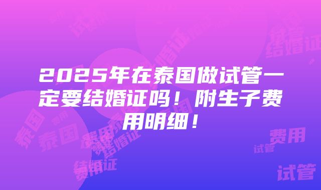 2025年在泰国做试管一定要结婚证吗！附生子费用明细！