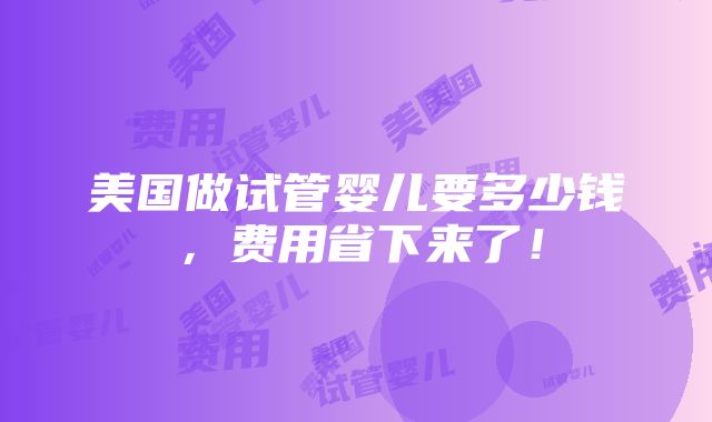 美国做试管婴儿要多少钱，费用省下来了！