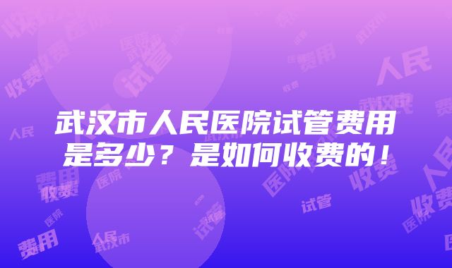 武汉市人民医院试管费用是多少？是如何收费的！