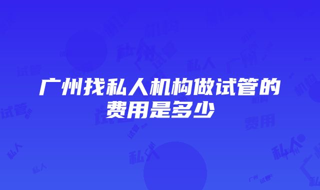 广州找私人机构做试管的费用是多少