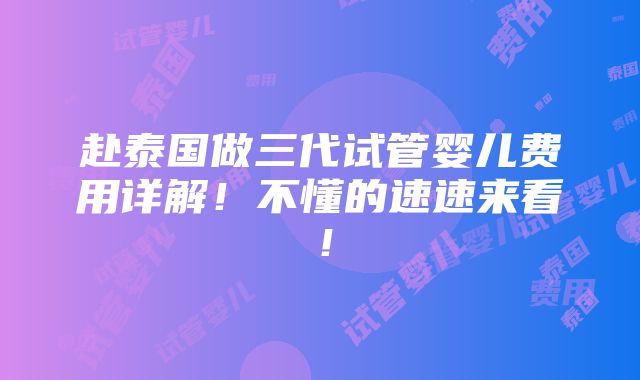 赴泰国做三代试管婴儿费用详解！不懂的速速来看！