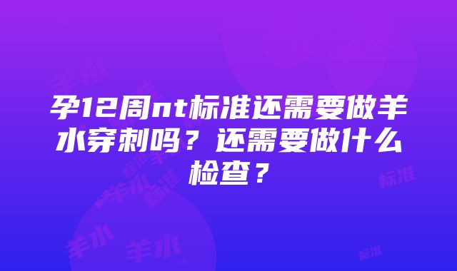 孕12周nt标准还需要做羊水穿刺吗？还需要做什么检查？