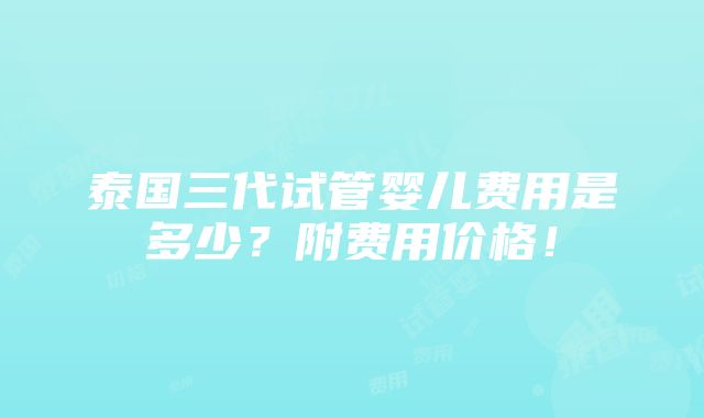 泰国三代试管婴儿费用是多少？附费用价格！