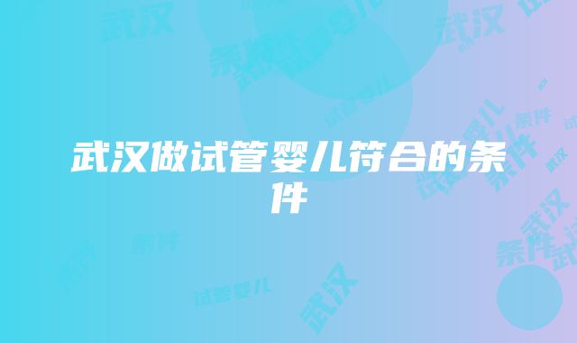 武汉做试管婴儿符合的条件