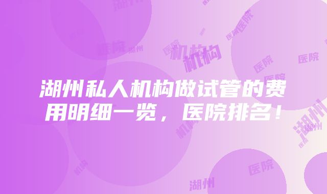 湖州私人机构做试管的费用明细一览，医院排名！