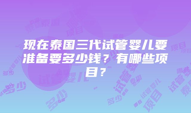 现在泰国三代试管婴儿要准备要多少钱？有哪些项目？