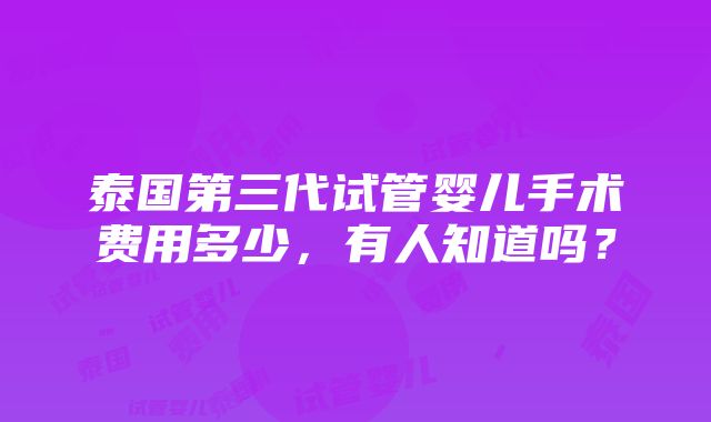 泰国第三代试管婴儿手术费用多少，有人知道吗？