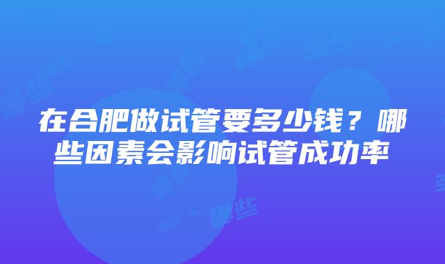 在合肥做试管要多少钱？哪些因素会影响试管成功率