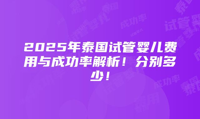 2025年泰国试管婴儿费用与成功率解析！分别多少！