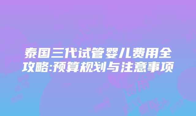 泰国三代试管婴儿费用全攻略:预算规划与注意事项