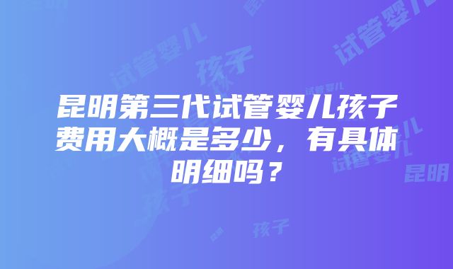 昆明第三代试管婴儿孩子费用大概是多少，有具体明细吗？